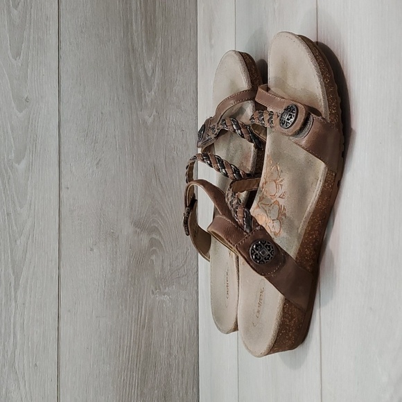 Aetrex Womens Braided Comfort Leather Wedge Sandals Slide  shoes sz 11 - Picture 2 of 14